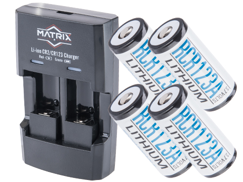 EMG Rechargeable CR123A 3.7v Li-Ion 700mAh Rechargeable CR123A Batteries (Package: 4x Batteries + Charger)