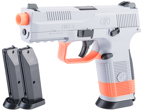 Cybergun FN FNS-9 Airsoft Spring Pistol (Color: Wolf Grey - SB199 Orange / Add 2x Spare Magazines)