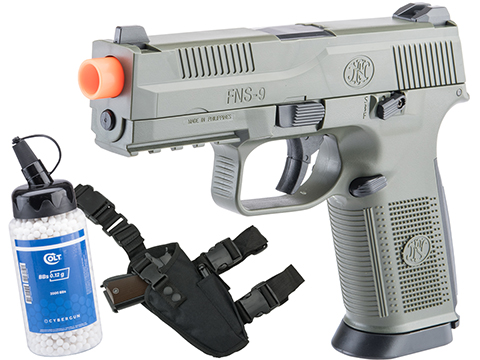 FN Herstal FNS-9 Airsoft Spring Pistol by CyberGun (Color: Ranger Green / Add 2000 BBs & Holster)