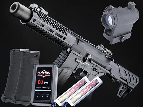 EMG Seekins Precision Licensed PDW SBR SP223 Advanced Airsoft M4 AEG Rifle w/ G2 Gearbox (Color: Black / 7 M-LOK w/ Integral Suppressor / Go Airsoft Package)
