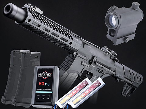 EMG Seekins Precision Licensed PDW SBR SP223 Advanced Airsoft M4 AEG Rifle w/ G2 Gearbox (Color: Black / 9 M-LOK w/ Integral Suppressor / Go Airsoft Package)