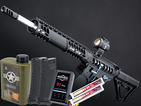 EMG F-1 Firearms UDR-15 Skeletonized AR-15 eSilverEdge Airsoft AEG Rifle w/ C7M M-LOK Handguard (Color: Black & Blue / Carbine / Tactical Package)