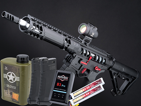 EMG F-1 Firearms UDR-15 Skeletonized AR-15 eSilverEdge Airsoft AEG Rifle w/ C7M M-LOK Handguard (Color: Black & Red / SBR / Tactical Package)