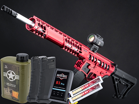 EMG F-1 Firearms UDR-15 Skeletonized AR-15 eSilverEdge Airsoft AEG Rifle w/ C7M M-LOK Handguard (Color: Red / Carbine / Tactical Package)