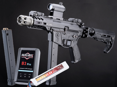 EMG Strike Industries x PWS Licensed 9mm Pistol Caliber Carbine AEG (Model: 4 CQB Rail / Folding Stock / 350 FPS / Go Airsoft Package)