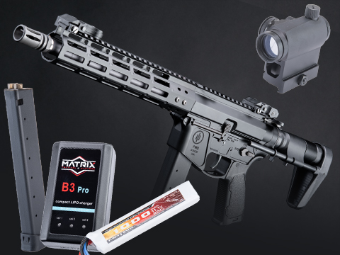 EMG Strike Industries x PWS Licensed 9mm Pistol Caliber Carbine AEG (Model: 10 M-LOK Rail / PDW Stock / 400 FPS / Go Airsoft Package)