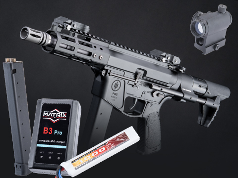 EMG Strike Industries x PWS Licensed 9mm Pistol Caliber Carbine AEG (Model: 5 M-LOK Rail / Viper PDW Stock / 350 FPS / Go Airsoft Package)