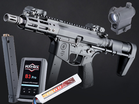EMG Strike Industries x PWS Licensed 9mm Pistol Caliber Carbine AEG (Model: 5 M-LOK Rail / PDW Stock / 350 FPS / Go Airsoft Package)