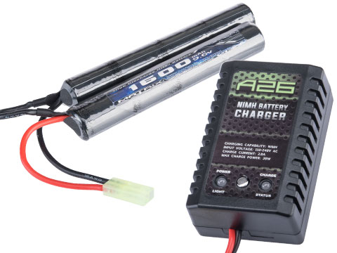 Matrix / Cybergun AEG Battery Starter Package w/ Smart Charger (Battery: 9.6v 1600mAh High Output Nunchuck Type / Small Tamiya)