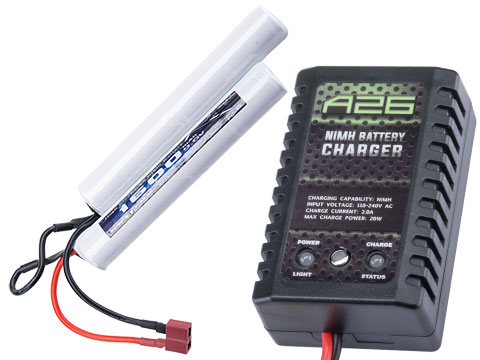 Matrix / Cybergun AEG Battery Starter Package w/ Smart Charger (Battery: 9.6v 1600mAh High Output Nunchuck Type / Standard Deans)