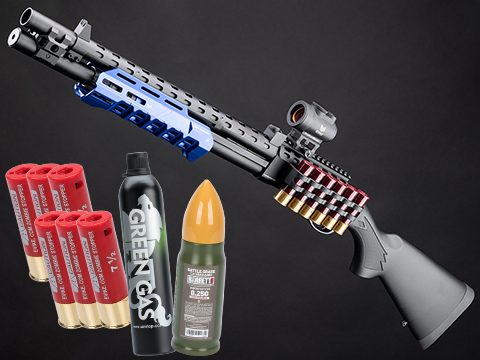 EMG Strike Industries Licensed M870 Gas Powered Pump Action Shotgun w/ M-LOK Handguard by Golden Eagle (Color: Blue Handguard / Essentials Package)