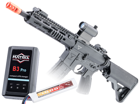 6mmProShop TTI Licensed TR-1 Ultralight M4 Airsoft AEG Rifle (Model: 8 M-LOK / Black / Battery & Charger Bundle)