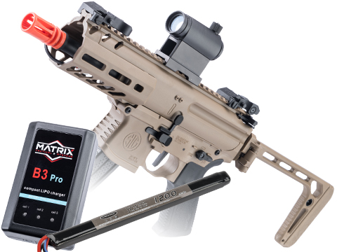 SIG Sauer ProForce Sportline MPX-K Airsoft AEG SMG (Color: Dark Earth / LiPo Battery & Charger Package)