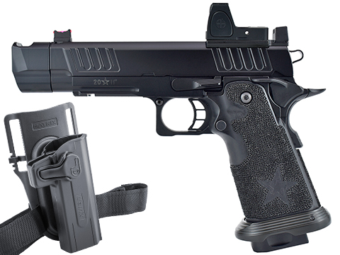 6mmProShop Staccato Licensed P COMP SOC 2011 Gas Blowback T8 Airsoft Pistol w/ Muzzle Compensator (Model: CO2 / Add Holster)