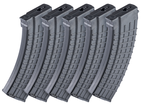 MAG 100 Round Mid-cap Magazine For AK Series Airsoft AEG (Color: Black / Waffle / Package of 5)