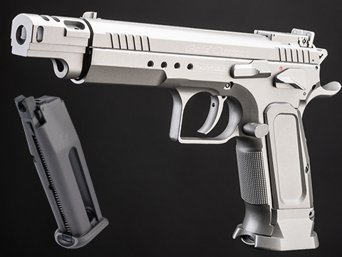Cybergun Tanfoglio Licensed Limited Edition Custom Airsoft GBB Pistol by KWC (Model: Pistol w/ Comp / Silver / Add Magazine)