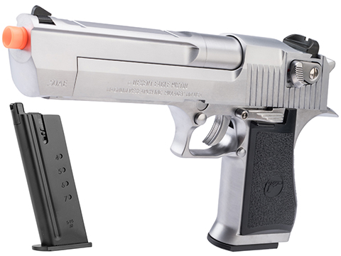 Cybergun Desert Eagle Licensed .50AE Select-Fire Gas Blowback Airsoft Pistol by WE-Tech (Color: Silver / Reload Package)