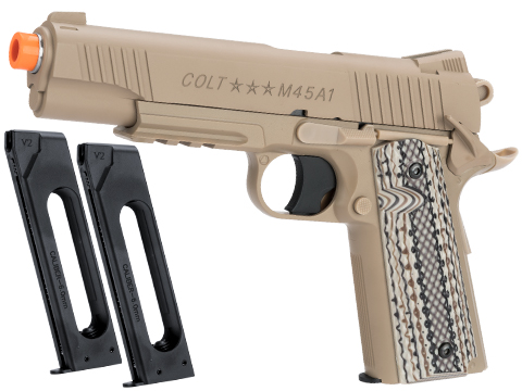 Cybergun Colt Licensed 1911 M45A1 CO2 High Efficiency Airsoft High Power Gas Pistol (Model: Desert Tan / Reload Package)