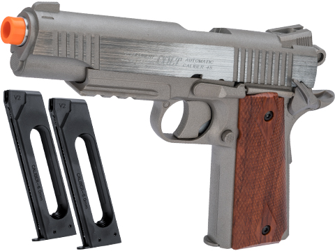 Cybergun Colt Licensed 1911 M45A1 CO2 High Efficiency Airsoft High Power Gas Pistol (Model: Stainless Steel / Reload Package)