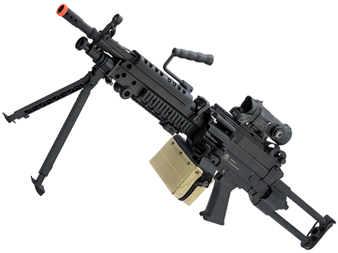 Cybergun FN Licensed M249 MINIMI Featherweight Airsoft Machine Gun (Model: Para / 400 FPS / Add 1500rd Tan Sack Magazine)