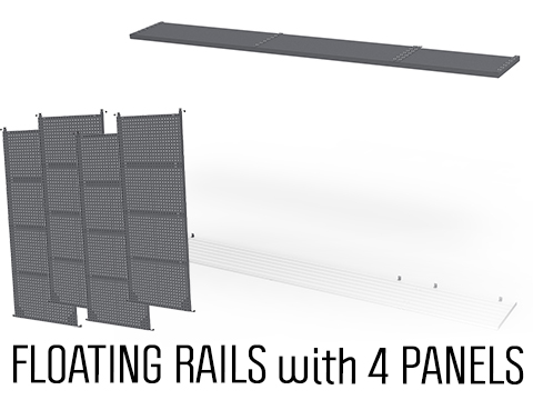 EMG Battle Wall System Weapon Display & Storage Solution Modular Sliding Wall Rack (Model: Floating Rail System w/ 4x Panels)