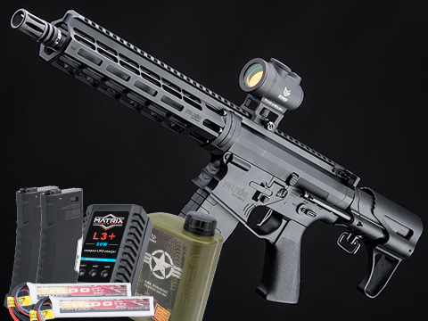 EMG Falkor Blitz Compact M4 w/ eSilverEdge Gearbox Airsoft AEG Training Rifle (Color: Black / CRS Stock 350 FPS / Tactical Package)
