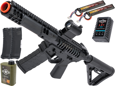 EMG F-1 Firearms PDW Airsoft AEG Training Rifle w/ eSE Electronic Trigger (Model: Black / RS-3 350 FPS / Tactical Package)