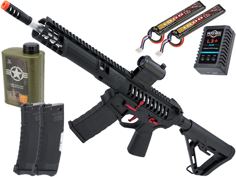 EMG F-1 Firearms SBR Airsoft AEG Training Rifle w/ eSE Electronic Trigger (Model: Black - Red / RS-3 350 FPS / Tactical Package)