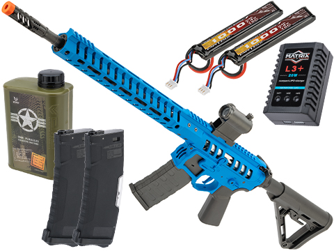 EMG F-1 Firearms UDR-15 AR15 2.0 eSilverEdge Full Metal Airsoft AEG Training Rifle (Model: EMG Blue / RS3 Stock 400 FPS / Tactical Package)