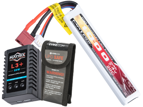 Matrix High Performance 7.4V Airsoft LiPo Battery Starter Pack w/ BMS Smart Charger 