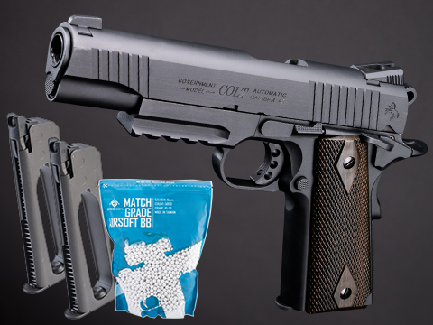 Cybergun x Colt 1911 Tactical CO2-Powered Airsoft Gas Blowback Pistol - KWC (Model: Black / Reload Package)