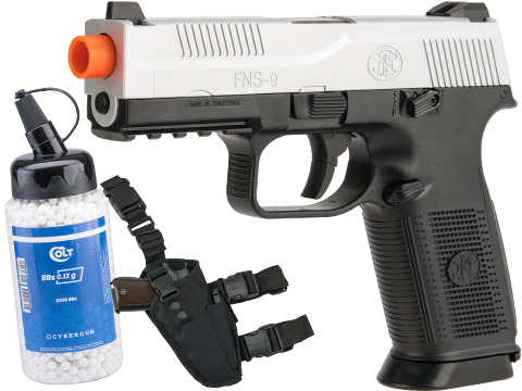 Cybergun FN FNS-9 Airsoft Spring Pistol (Color: Two-Tone / Add 2000 BBs & Holster)
