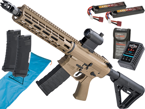 EMG Falkor Phantom AR-15  w/ eSilverEdge Gearbox M4 Airsoft AEG (Color: Tan / RS-3 Stock / Go Airsoft Package)