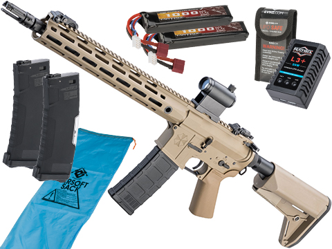EMG Umbrella Corporation Weapons Research Group Licensed M4 M-LOK Airsoft AEG Rifle (Color: Tan / Carbine / Go Airsoft Package)