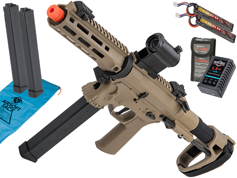 EMG / Sharps Bros Licensed Jack9 Metal Receiver Advanced EFCS Pistol Caliber Carbine Airsoft AEG (Model: M-LOK SBR / Dark Earth / Go Airsoft Package)