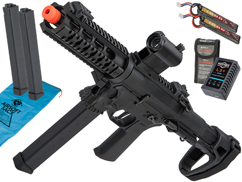 EMG / Sharps Bros Licensed Jack9 Metal Receiver Advanced EFCS Pistol Caliber Carbine Airsoft AEG (Model: Picatinny SBR / Black / Go Airsoft Package)