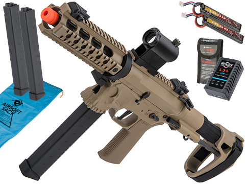 EMG / Sharps Bros Licensed Jack9 Metal Receiver Advanced EFCS Pistol Caliber Carbine Airsoft AEG (Model: Picatinny SBR / Dark Earth / Go Airsoft Package)