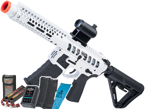 EMG F-1 Firearms PDW AR15 eSilverEdge Airsoft AEG Training Rifle (Model: 3G Style 2 / RS3 / White / Go Airsoft Package)