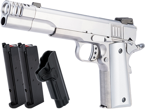 AW Custom NE31 Hitman Series 1911 Gas Blowback Pistol w/ Muzzle Compensator (Color: Silver / Carry Package)