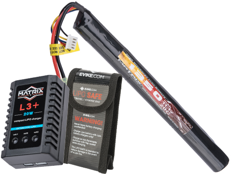 Matrix High Performance 11.1V Stick Type Airsoft Li-Ion Battery (Model: 1350mAh / 15C / Small Tamiya / BMS Smart Charger Package)