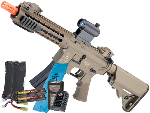 Cybergun Licensed Colt Sportsline M4 AEG Rifle w/ G3 Micro-Switch Gearbox (Model: Keymod 8 / Tan / Go Airsoft Package)