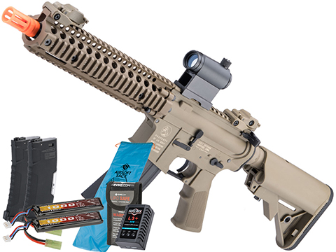 Cybergun Licensed Colt Sportsline M4 AEG Rifle w/ G3 Micro-Switch Gearbox (Model: Daniel Defense 9 MK18 / Tan / Go Airsoft Package)