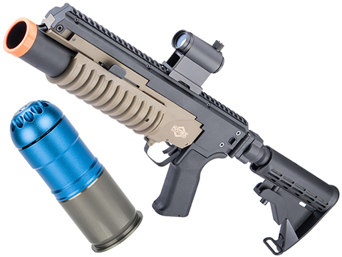 6mmProShop Airsoft M203 Standalone Grenade Launcher (Model: Complete Launcher & Evike.com 120rd Shell Package / Desert / Short Tube)
