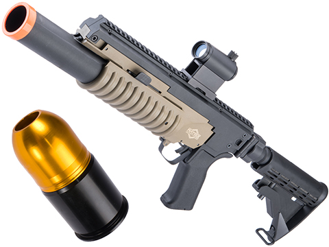 6mmProShop Airsoft M203 Standalone Grenade Launcher (Model: Complete Launcher & Multi-Purpose Grenade Package / Desert / Long Tube)