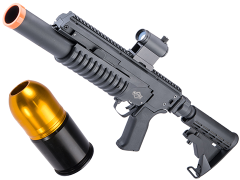 6mmProShop Airsoft M203 Standalone Grenade Launcher (Model: Complete Launcher & Multi-Purpose Grenade Package / Black / Long Tube)