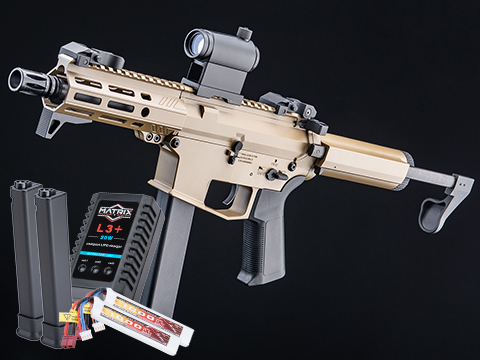 EMG Helios Angstadt Arms UDP-9 Pistol Caliber Carbine G3 AEG (Color: Tan / 6 / Go Airsoft Package)