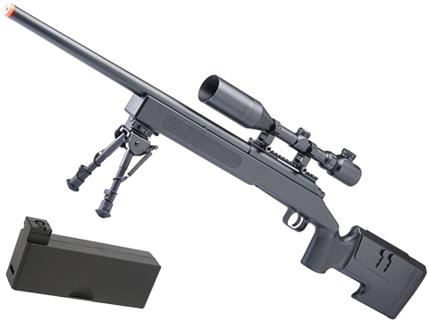 USMC M40A3 Sportline Airsoft Sniper Rifle by Matrix / Double Eagle (Color: Black / Add Scope + Bipod + Extra Magazine)