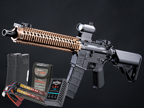 EMG Daniel Defense Licensed DDM4 Airsoft AEG Rifle w/ CYMA Platinum QBS Gearbox (Model: DDM4A1 / 400 FPS / Black - DE Hand Guard / Go Airsoft Package)