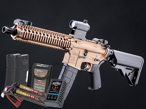 EMG Daniel Defense Licensed DDM4 Airsoft AEG Rifle w/ CYMA Platinum QBS Gearbox (Model: DDMK18 / 350 FPS / Dark Earth / Go Airsoft Package)