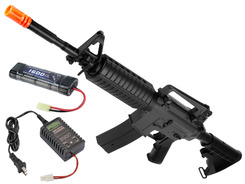 Golden Eagle M4A1 Carbine Airsoft AEG Rifle w/ Enhanced LiPo Ready Upgraded Gearbox (Package: Black - 9.6v Battery Package)